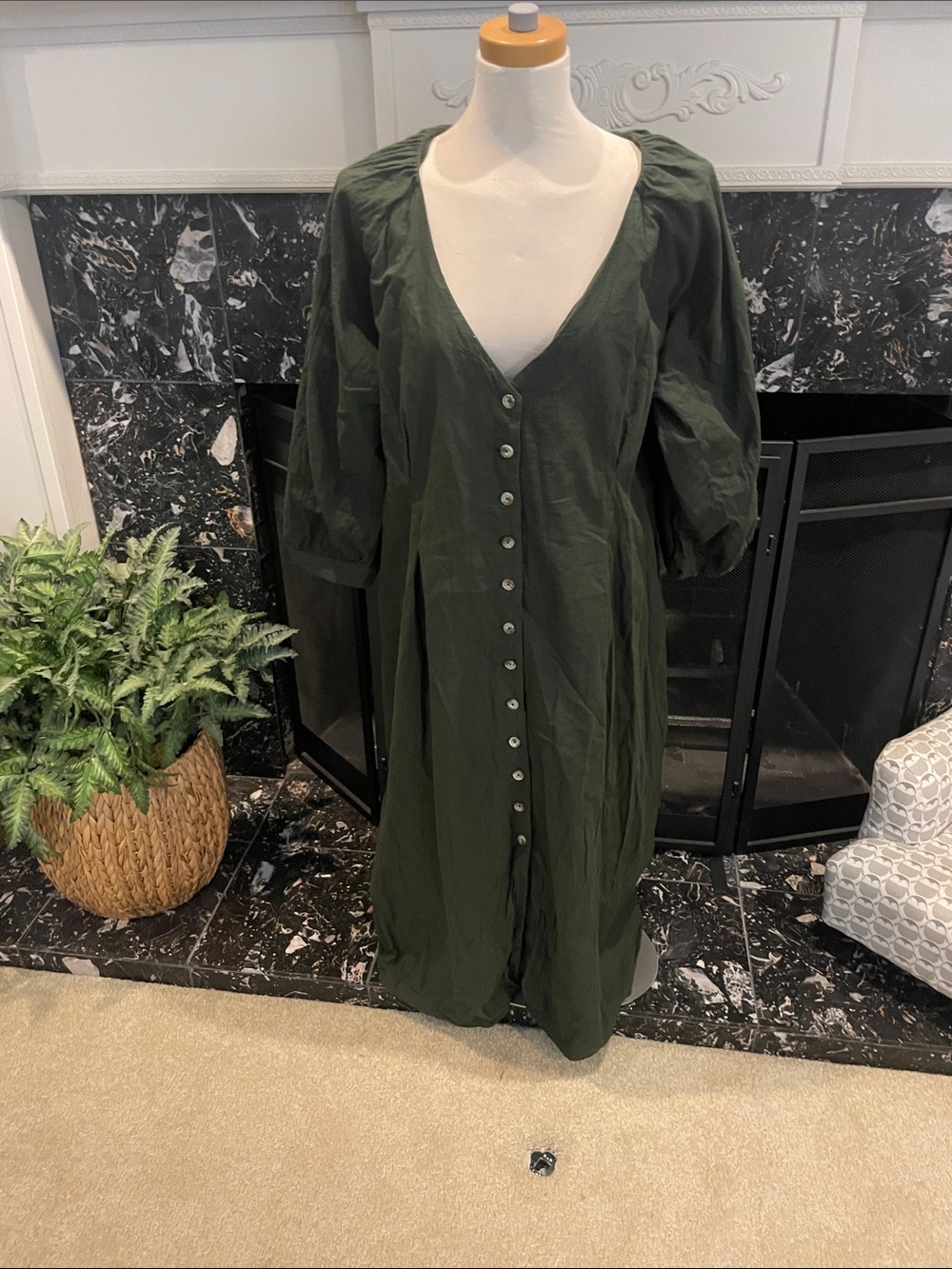 Bali Olive Green Midi Button-Front Dress